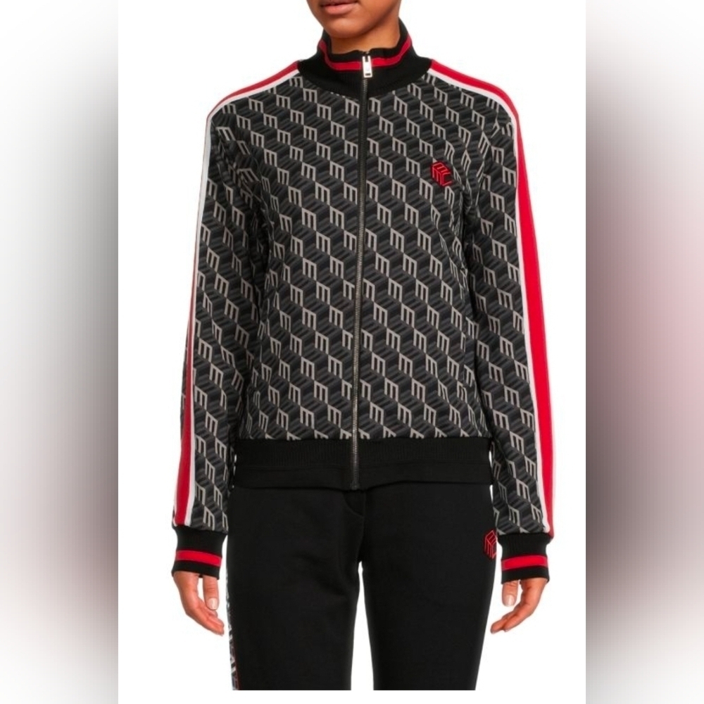 $650 MCM Women's Black Red Monogram MCM Logo Print Track Jacket Large